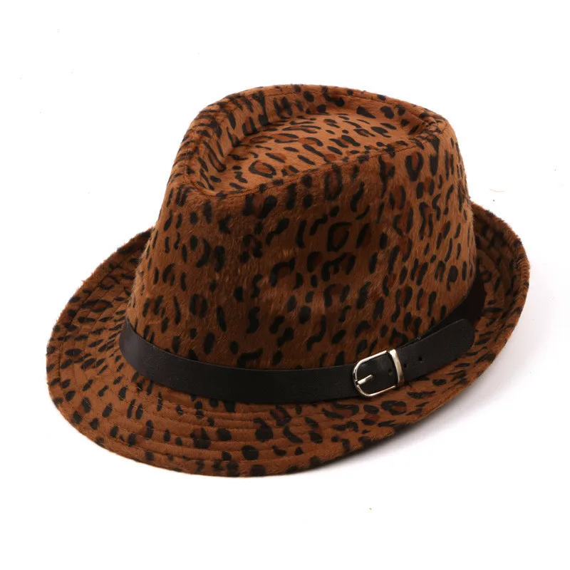 Корейский стиль Мужская Женская кепка весна осень леопардовая печать федоры повседневный черный пояс Трилби шляпа причудливая джазовая шляпа Боулер Дерби шляпа - Цвет: Coffeebelt