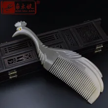 Горячий высококачественный натуральный белый рог яка гребень с украшением в виде павлина Антистатическая анти-перхоти расческа для ухода за волосами