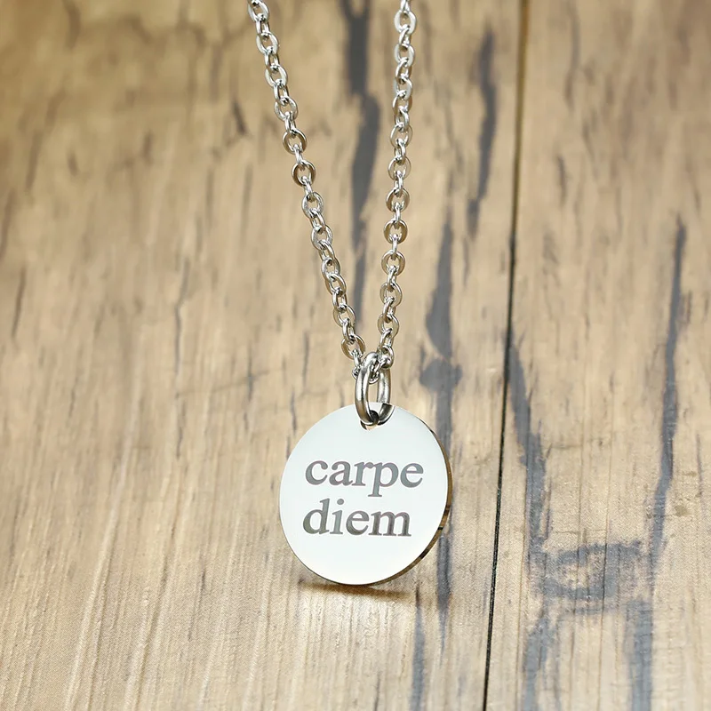 Carpe Diem диск кулон ожерелье для мужчин нержавеющая сталь Тон ожерелья латинский