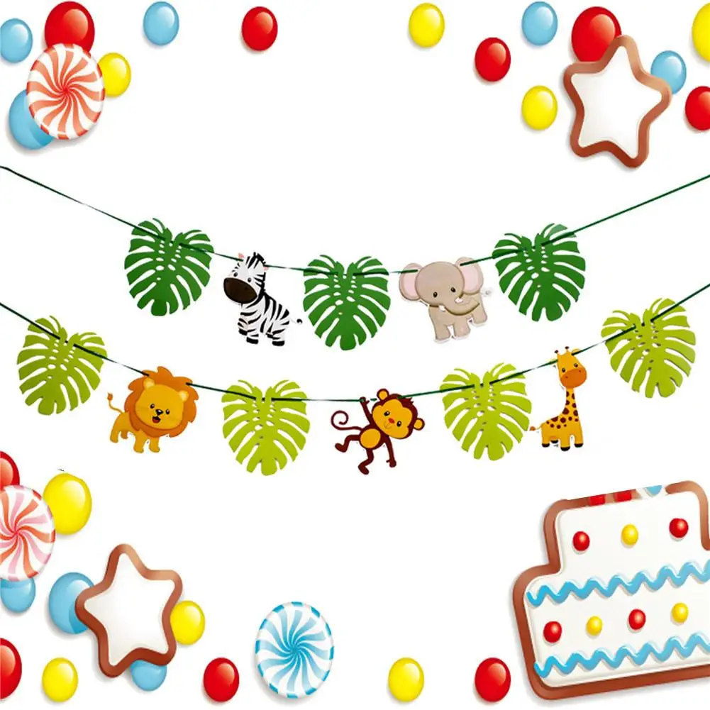 

New 3M Paper Cartoon Animal Jungle Theme Buntings Birthday Wedding Buntings Banner Party Decoration Dropship