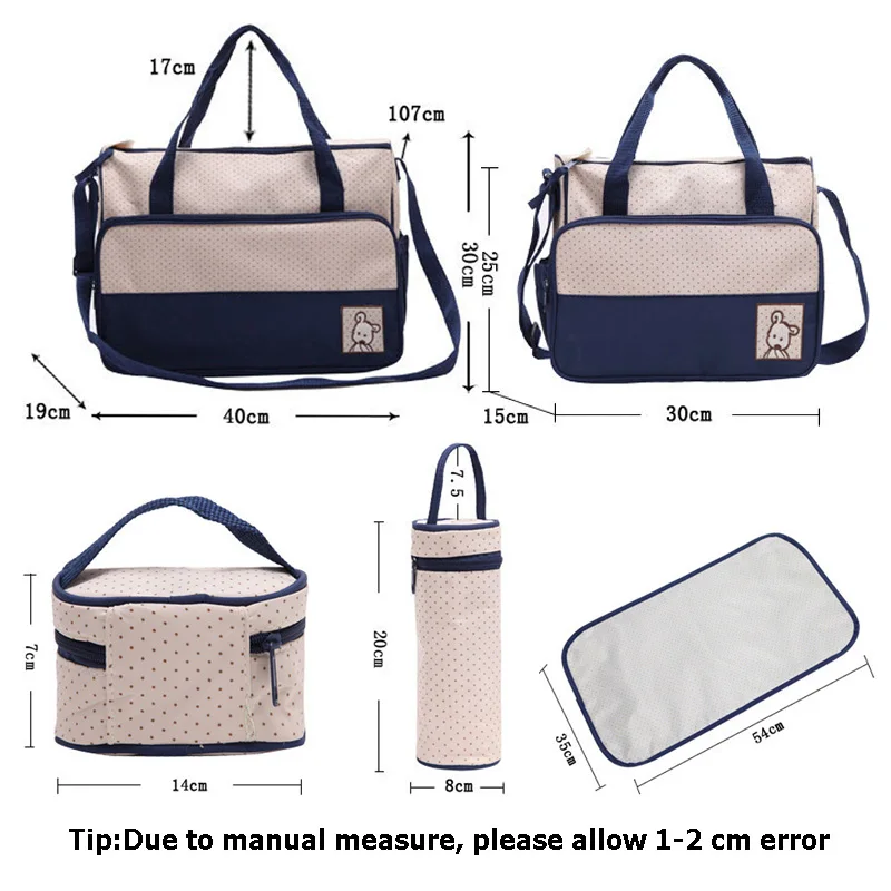 5 PC Multifunction Large Capacity Mummy Diaper Bag Bottle Holder Insulation Thermal Bag For Baby Care Nappy Mommy Handbag BB6003 (7)