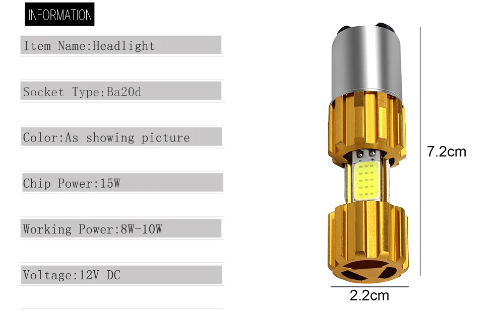 BA20D светодиодный COB Мотоцикл Велосипед Hi/Lo фара лампа 6500K WhiteDC12-24V 1 шт