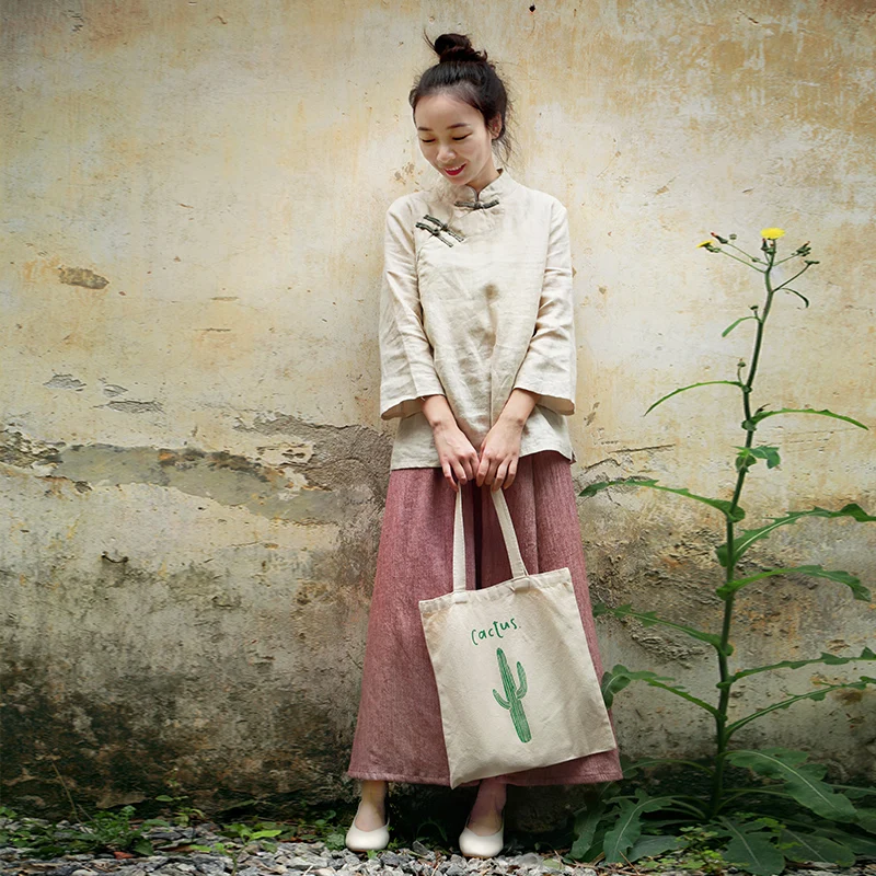 Women's Linen Chinese Style 34 Sleeve Blouse Qipao Top Shirt  (5)