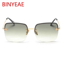 Новые трендовые зеленые квадратные солнечные очки с маленькой Пчелкой, женские брендовые роскошные очки без оправы, Модные металлические солнцезащитные очки для мужчин