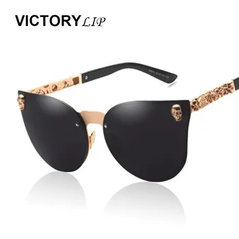 

Women Skull Mirror Brand Designer Metal Frame Sun Glasses Mirror Rose Gold Sunglasses Flat Lens Cat Eye Hot Sale Skull Head