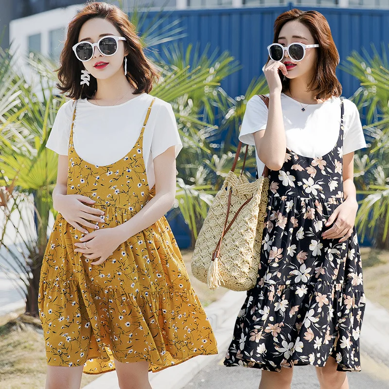 Pengpious Korean style maternity temperament floral pleated lotus leaf