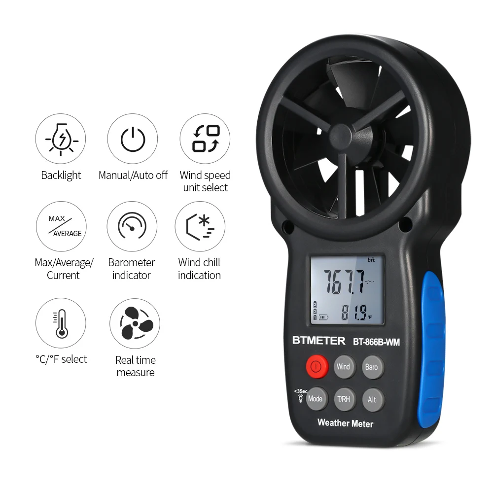 

Anemometer Digital Tachometer Wind Meter Speed Meter Chill Indicator/Temperature Humidity/Barometric Pressure/Altitude Meter