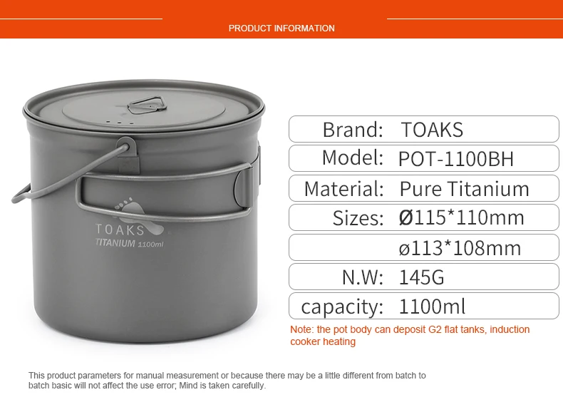 TOAKS 1100 мл титановый горшок сверхлегкий титановый чаша для кемпинга кухонная посуда Haing Pot складные ручки TOAKS 1100 мл Титан P