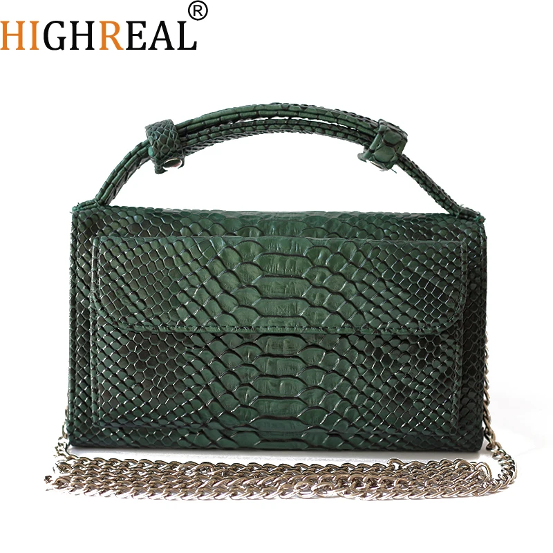 HIGHREAL Women Bags Genuine Leather Handbags Luxury Shoulder Bags For Women Designer Animal Crocodile Pattern Phone Clutch