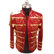 Придворный костюм мужские платья для сцены для ночного клуба, бара, DJ блестящие цепочки Военная униформа