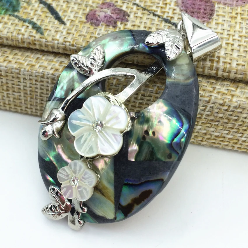 

Ethnic style natural oval abalone shell pendant 30*44mm carved flower fit necklace fashion jewelry making diy findings B1118