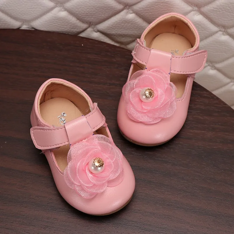 Новинка года, детская обувь принцессы с цветами для маленьких девочек, детская обувь под вечернее платье для девочек, повседневная обувь из искусственной кожи на плоской подошве - Цвет: B    pink