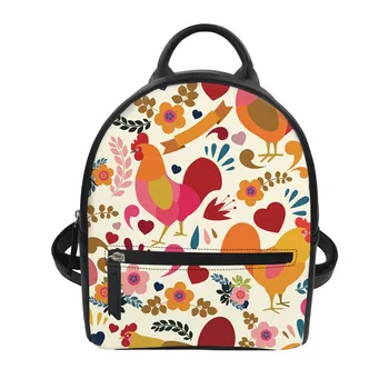 

THIKIN Cartoon Animal Cock Fashion Women PU Leather Durable Mini Backpack Girl Cute Back Pack for Teenage Girl School Bag Travel