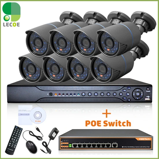 P2P мини IP 720 P POE наружного наблюдения 16CH 2 SATA NVR + 8Ch PoE коммутатор камеры видеонаблюдения poE Система