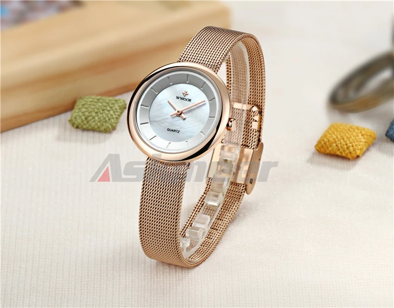 Fashion Women Rose Gold Watch Top Brand WWOOR Luxury Casual Dress Female Quartz Watches Ultra-thin Waterproof Clock  (6)