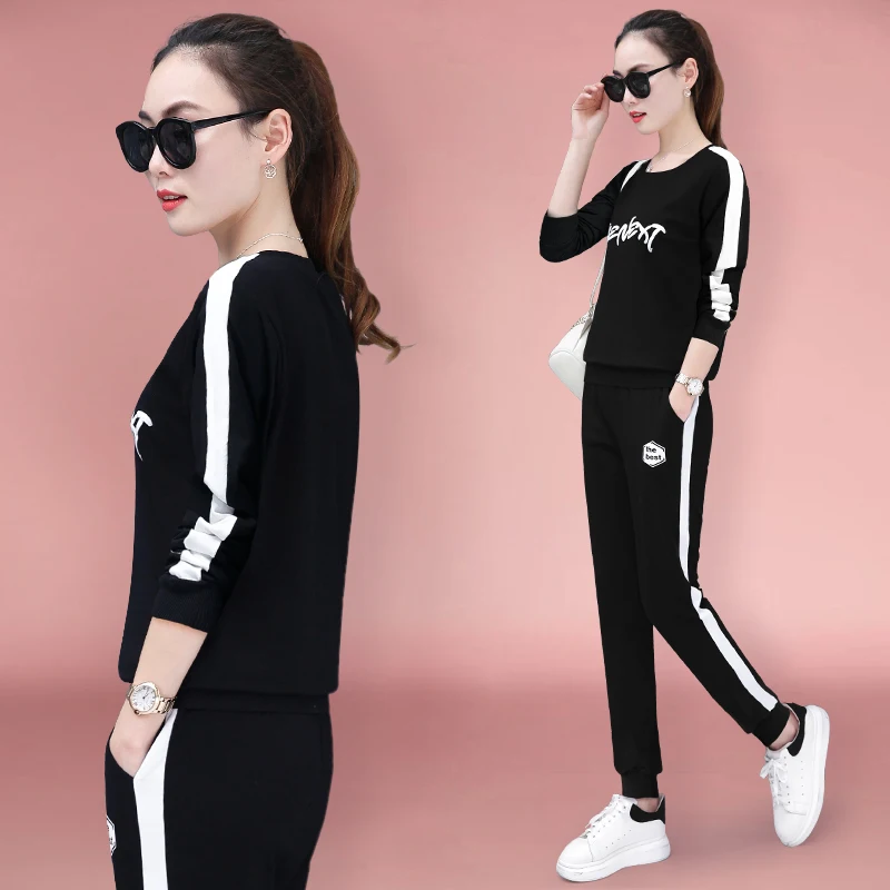 

modis printing Sportswear suit women autumn and winter 2019 new casual wear large size women's fashion sweater 2 two-piece set
