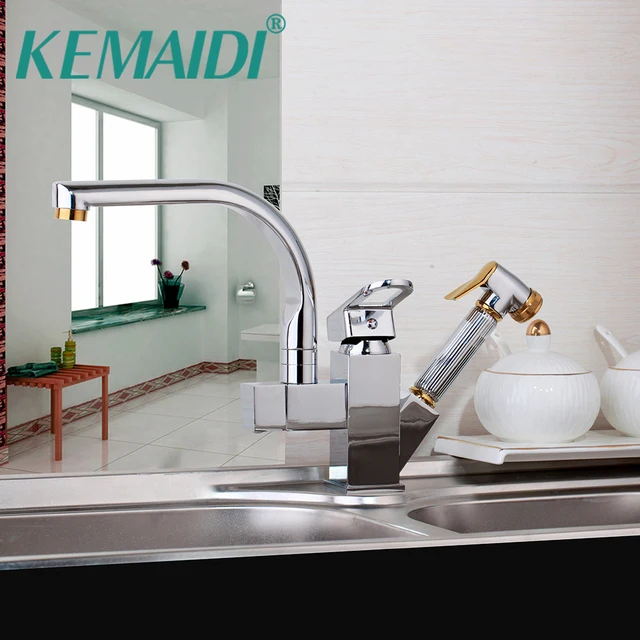 Best Offers KEMAIDI 6 Choice Pull Out Kitchen Faucet Chrome Finish Mixer Deck Mounted  Tap Single Handle Dual Sprayer Mixer ORB Nickel Brush