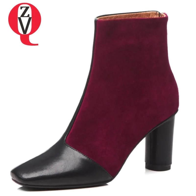 Zvq Véritable Super Couleurs De Qualité Bout Étrange Bottines Mélangées Carré Style Récent Red Mode Apricot Plus En wine Supérieure 2018 D'hiver Cuir Haute Hiver Le hrBsCxdtQ