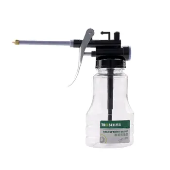 

Hardware tool transparent oil can 350ml plastic hose refueling pot High pressure oiler Oil gun