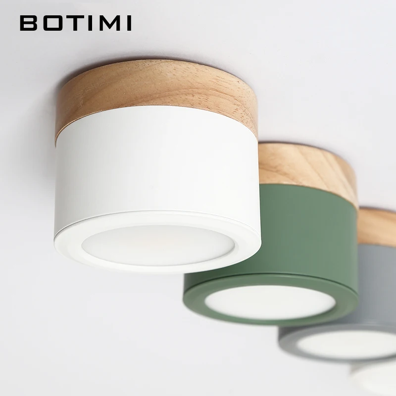 

BOTIMI Nordic LED Ceiling Lights With Metal Lampshade For Corridor 220V Round Wooden Ceiling Lamp Gray Surface Mounted Lighting