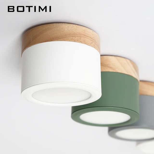 Cheap BOTIMI Nordic LED Ceiling Lights With Metal Lampshade For Corridor 220V Round Wooden Ceiling Lamp COB Surface Mounted Lighting 