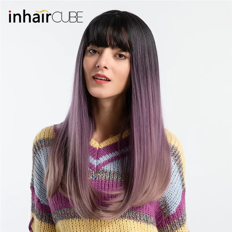 INHAIR CUBE 22 женские парики модный синтетический Омбре длинные прямые волосы средняя