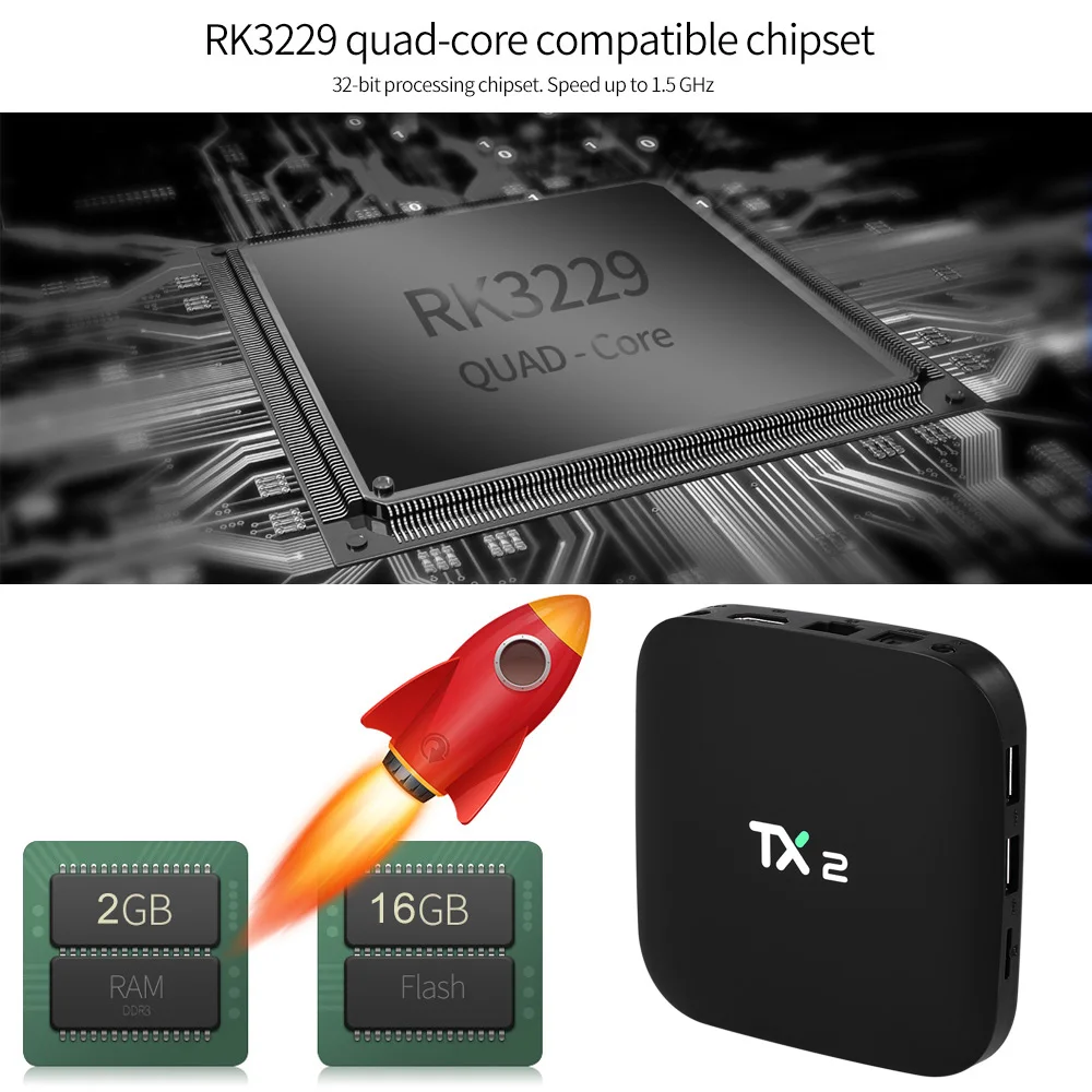 TX2 2 Гб 16 Гб Rockchip RK3229 Android 6,0 tv BOX Bluetooth 2,1 4K 2,4 ГГц WiFi медиаплеер ТВ смарт-бокс PK Z28