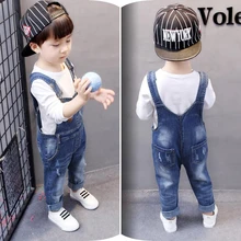 Новые джинсовые комбинезоны для мальчиков осенний детский однотонный хлопковый комбинезон на лямках, повседневная детская одежда для девочек, комбинезоны, Штаны для детей возрастом от 2 до 5 лет