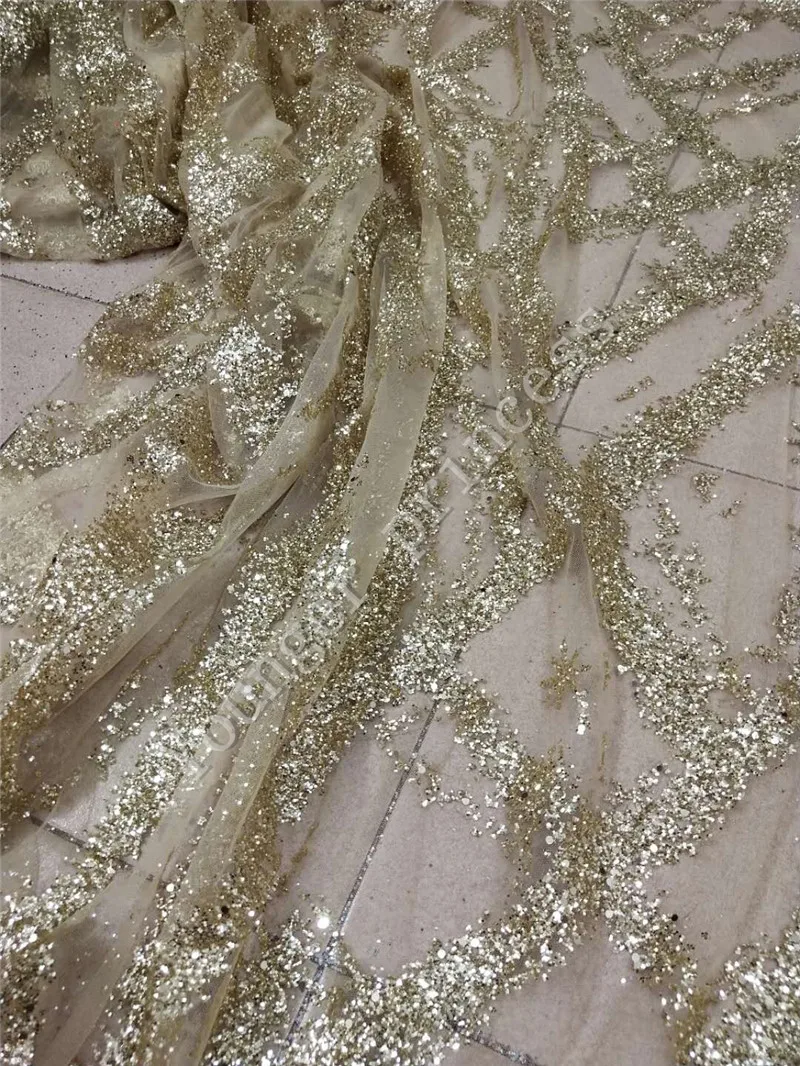 Nice Looking African YG 164 gold color glitter Lace Fabric with glitter