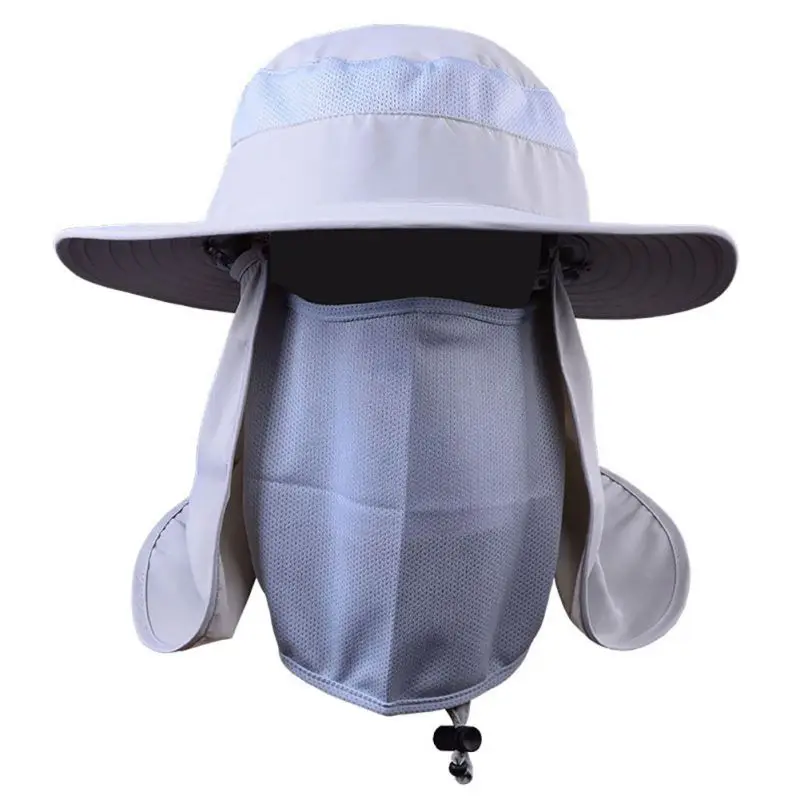 Защита от ультрафиолетового излучения Лицо Шея клапаном солнце Кепки с повязка на голову с маской для рыбалки Пеший туризм солнце непромокаемая шляпа - Цвет: Серый