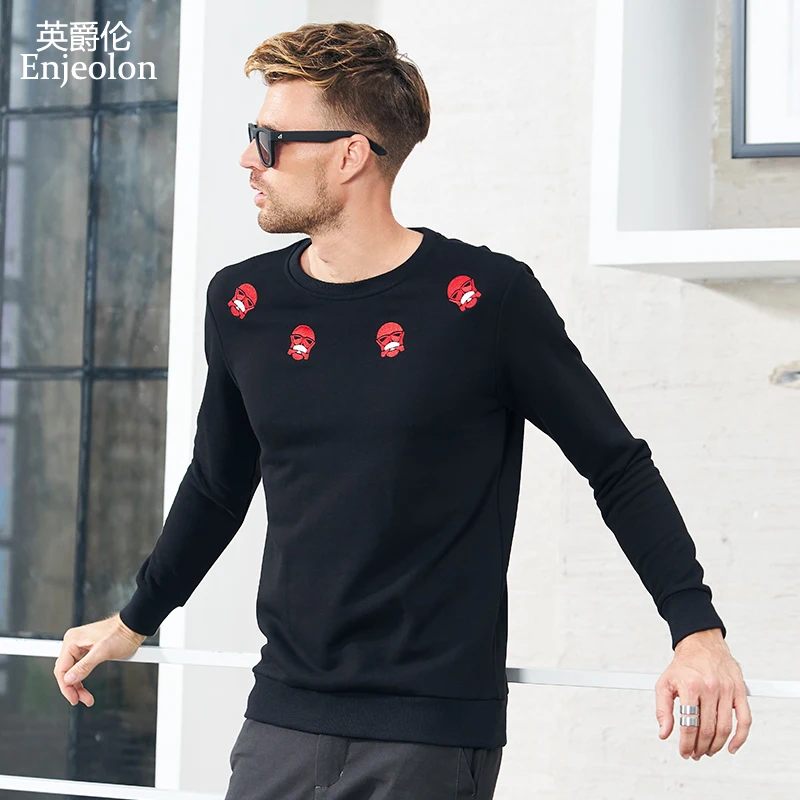 

Enjeolon brand Long Sweatshirt Men black fashion pullovers Sweatshirt Men cartoon pattern Pullover sweatshirts men WY542