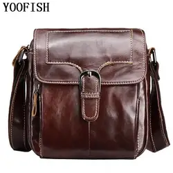 Yoofish Для мужчин Пояса из натуральной кожи сумка Для мужчин сумки через плечо бизнес природных воловьей портфель Для мужчин коровьей плечо