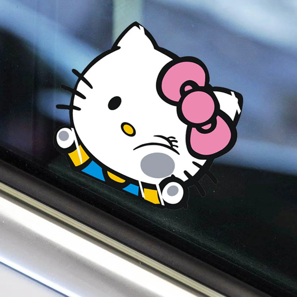 Lucu Hello Kitty Memukul Kaca Mobil Tubuh Stiker Mobil Decal Untuk