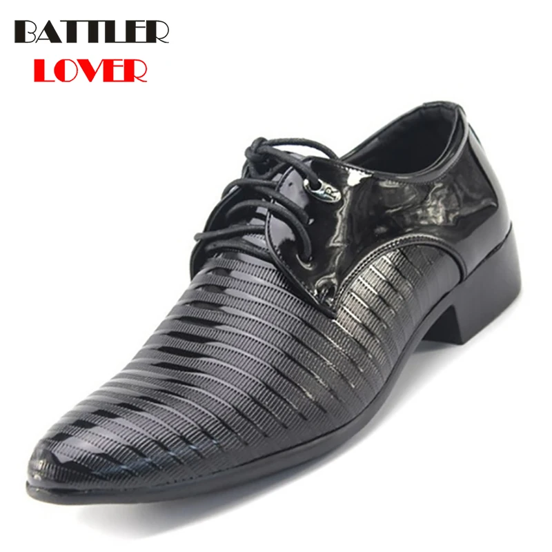 Men Stripe Leather Dress Shoes Autumn Man Business Wedding Shoes Lace Up Mens Formal Shoes Oxfords Shoes For Men Big Size 38-48