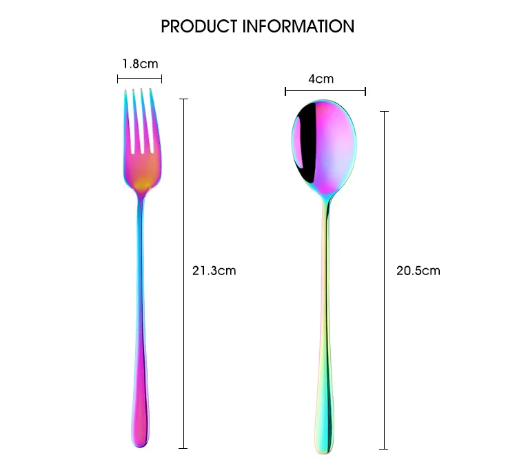 18/10 Корейская ложка и вилка из нержавеющей стали, набор золотой посуды, радужная посуда, набор ложек с длинной ручкой, кухонная утварь