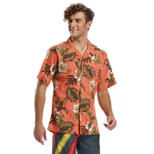 Мужская повседневная хлопковая Рубашка классическая гавайская рубашка Алоха Цветочная пляжная одежда для мужчин плюс размер короткая рубашка
