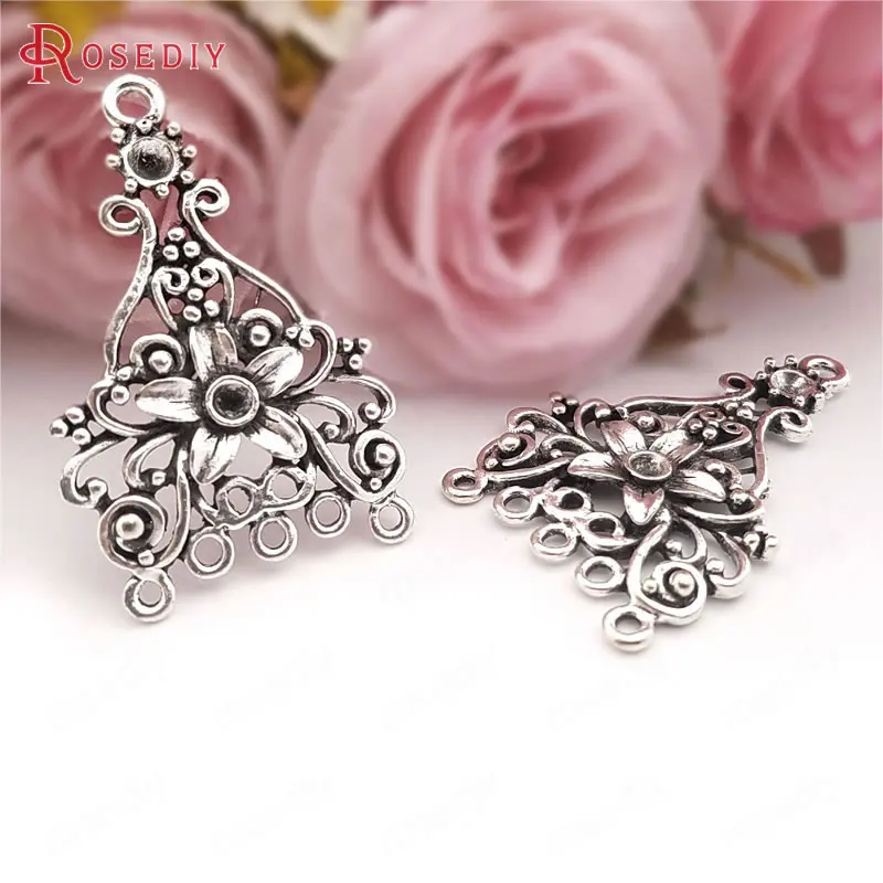 

(31531)10PCS 43x28MM Antique Silver Zinc Alloy with Flower Earrings Connector Charms Diy Jewelry Findings Accessories Wholesale