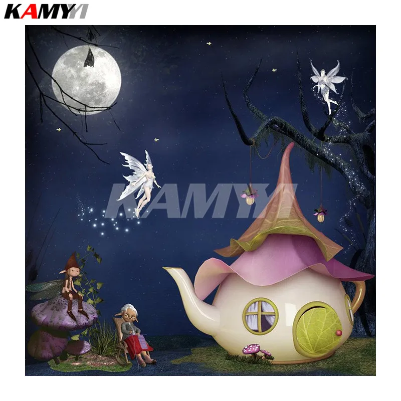 5D DIY Diamond Painting Cross-stitch Elves Crystal Needlework Full Diamond Embroidery Paintings Mosaic Kettle House Cartoon_