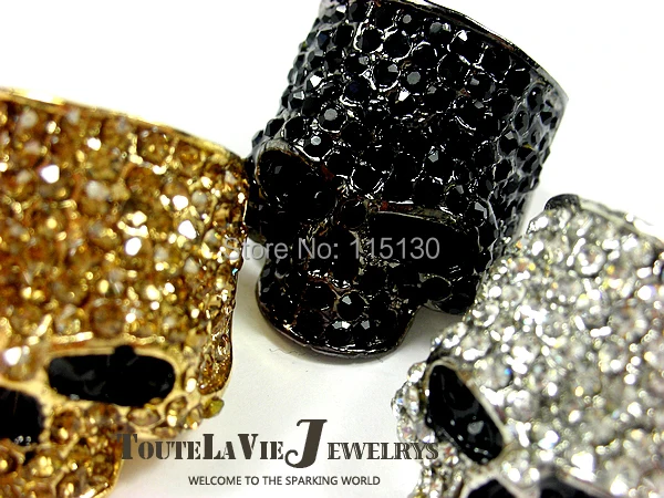 Брендовые кольца с черепом для мужчин в стиле рок-панк, унисекс, с кристаллами, черного/золотого цвета, байкерское кольцо, мужское модное ювелирное изделие с черепом