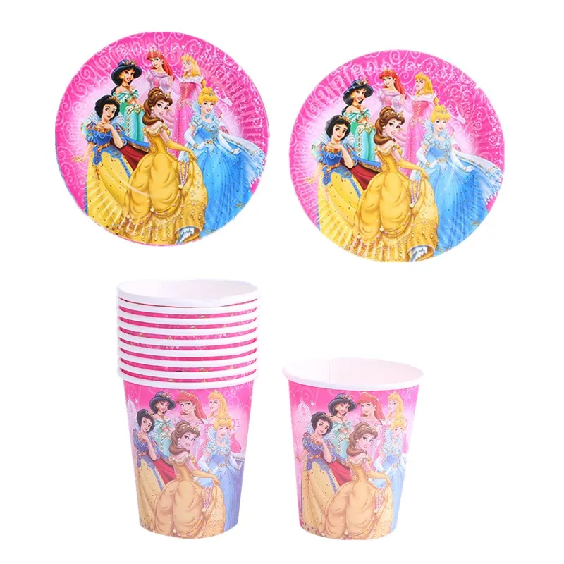 

20pcs/set Cartoon Princess Disposable Tableware Party Paper Plates Baby Shower Birthday Party Supplies Paper Cups Tableware