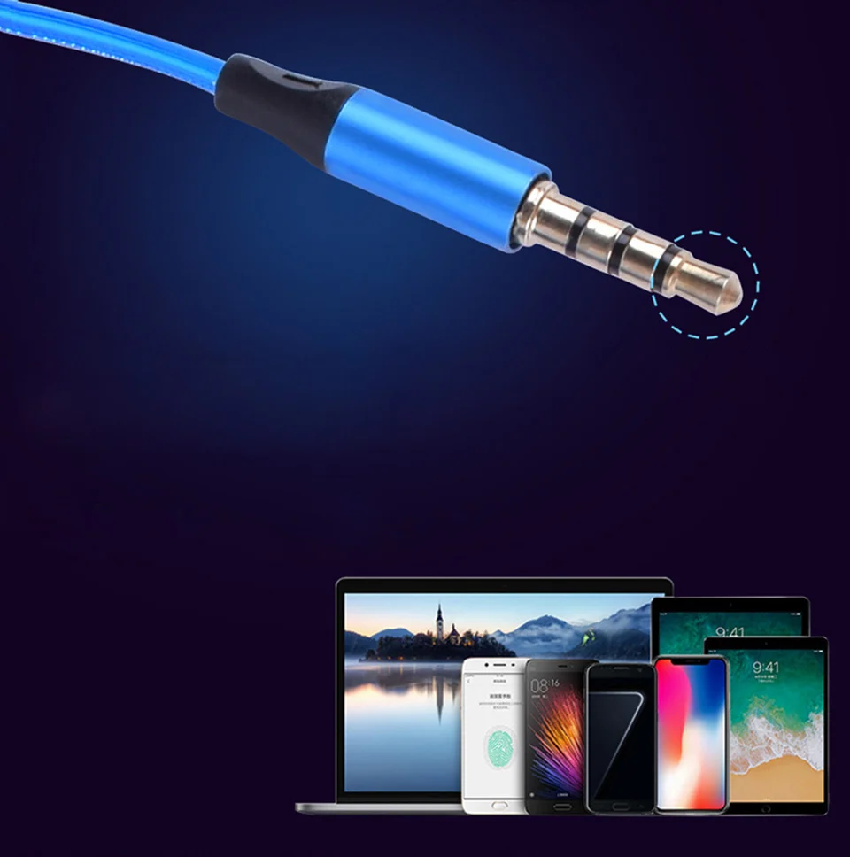 3.5mm In-ear Earphone Headphone Luminous Stereo Earphones With Microphone For Mobile Phone EL Night Light Glowing Headset Sport (7)