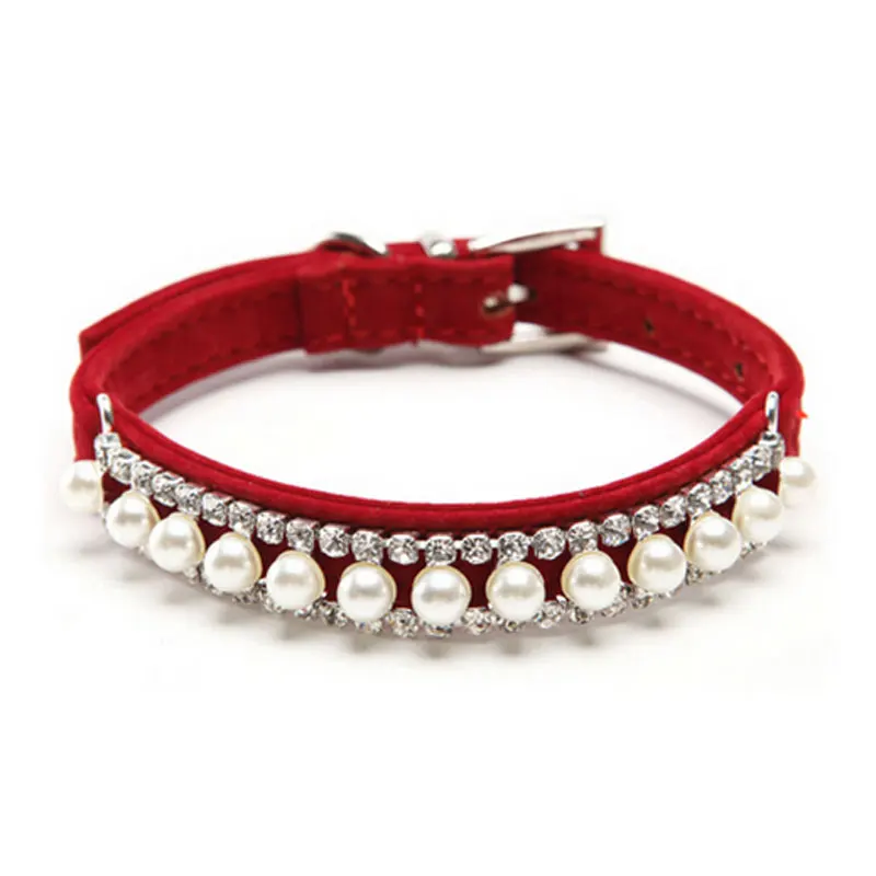 Buy Luxury Pearl Dog Collar Lead for Puppy Cat Handmade Rhinestone Harness Dog