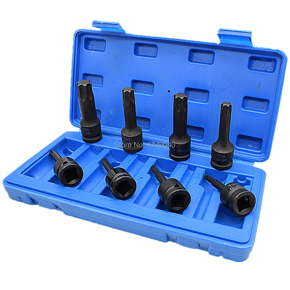 8 шт. ударный Torx Star Bit Socket Set T30 T40 T45 T50 T55 T60 T70 T80 CR MO Отвертка Гнездо 1/2 &quotКвадратный
