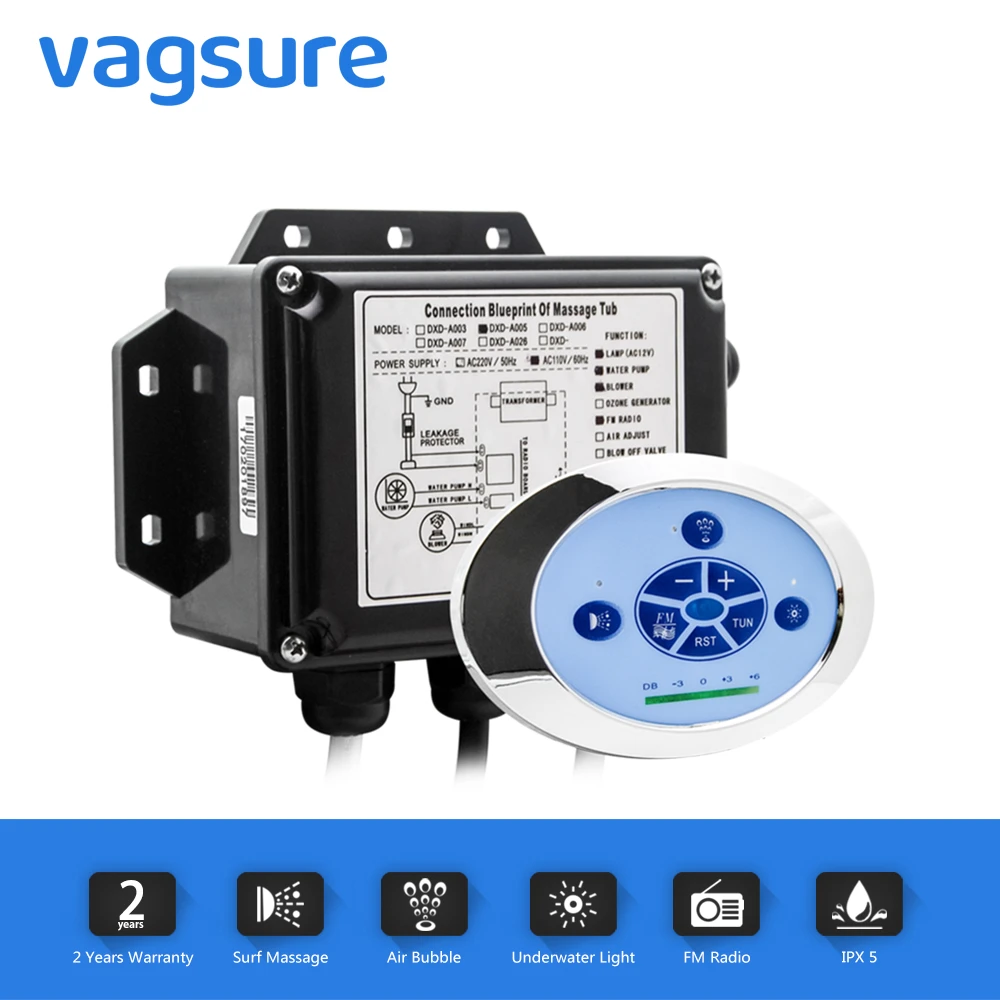 1 conjunto banheira de hidromassagem spa combinação massagem banheira controle chave pressionando à prova dwaterproof água bomba vento fundo luz painel redemoinho fm rádio-0
