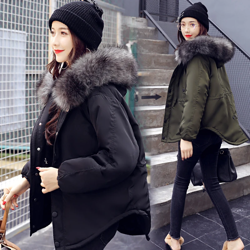 2018 Fashion Hooded Short Women Winter Jacket with Fur Collar Warm Thick Parka Cotton Padded Female Casual Womens Coat WLD262