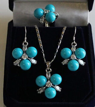 

hot sell new - j003247 Fashion 8mm Blue South Sea Shell Pearl GP Crystal Earring Pendant Ring Set