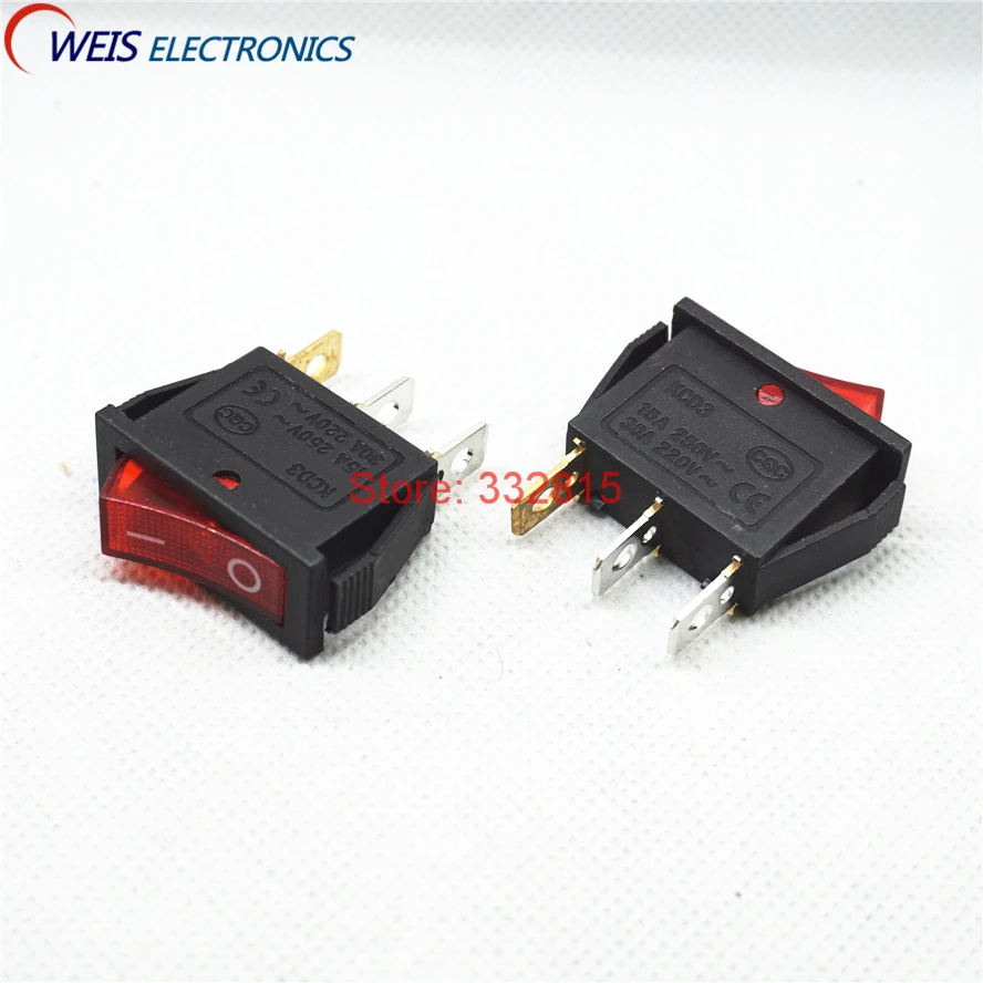 Ультратонкий кулисный переключатель KCD3 10 шт. красный светильник 2 15 А 250 В 800 Вт|switch