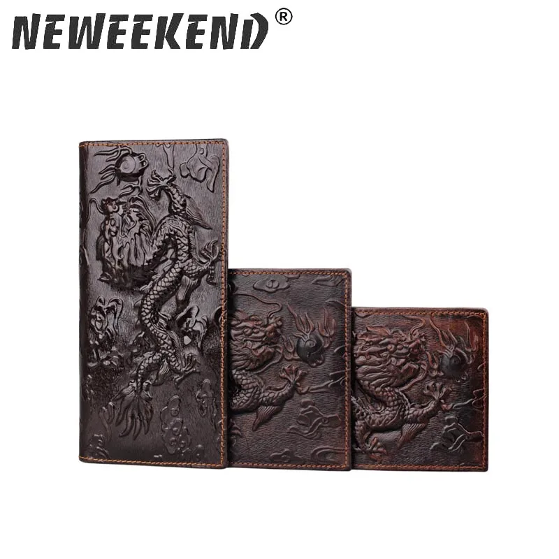 

Real Leather Men Organizer Wallets Brand Vintage Genuine Leather Cowhide Men's Wallet Purse With Coin Pocket Tiger And Dragon-LD