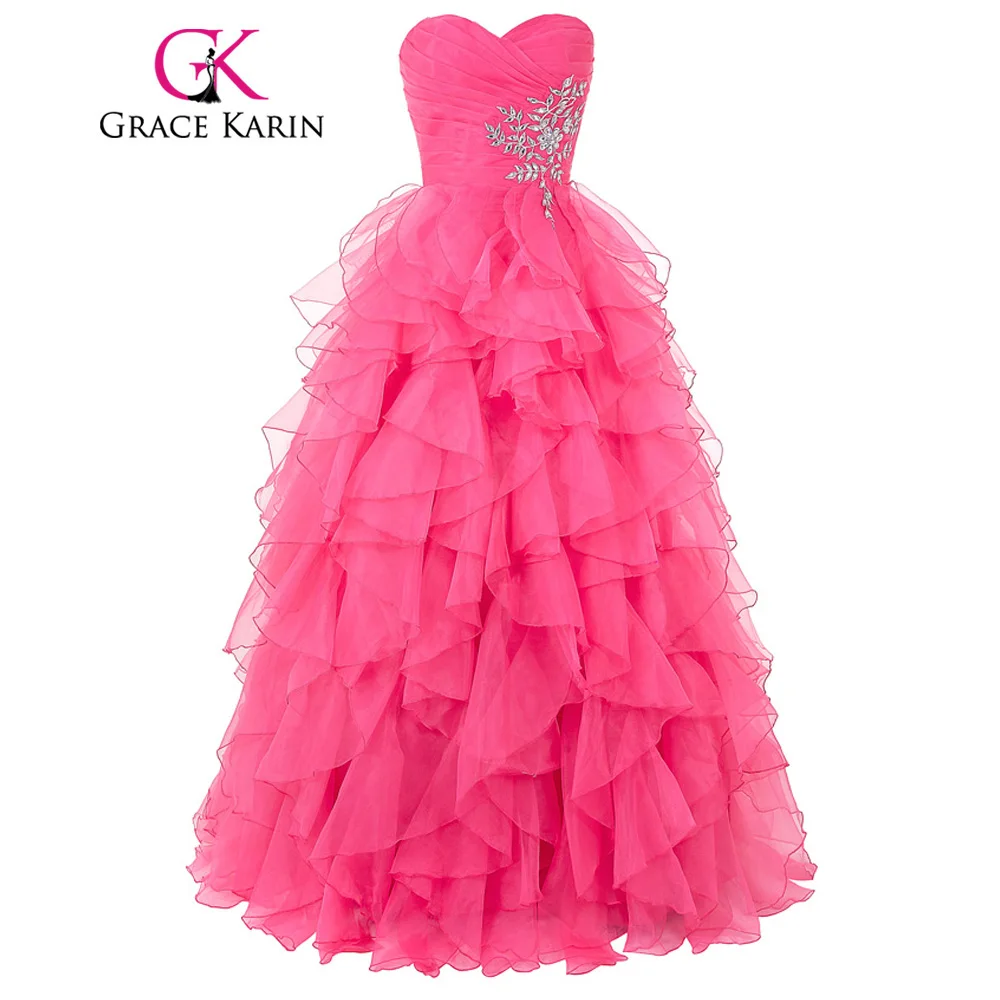 2016 Grace Karin Sweetheart Crystals Quinceanera Dress Ball Gown Organza Ruffled Princess Quinceanera Dresses For Sweet