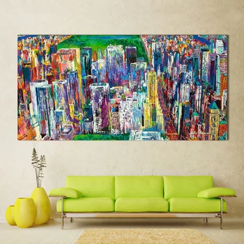 

HDARTISAN Landscape Oil Painting Manhattan Panorama Canvas Art Wall Pictures For Living Room Home Decor Printed Frameless